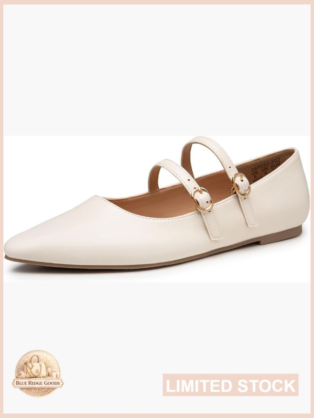 Women's Pointed Toe Mary Jane Flats with Adjustable Strap PU Leather Loafers